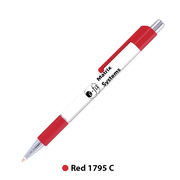 Plastic plunger-action ballpoint pen with comfort grip and pocket clip.... from ASI 62088 IDProductsource
