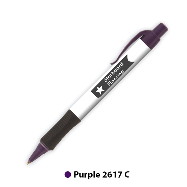 Plastic plunger-action ballpoint pen with colored trim and comfort grip.... from ASI 62088 IDProductsource