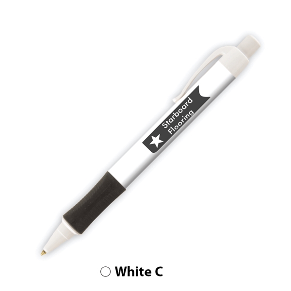 Plastic plunger-action ballpoint pen with colored trim and comfort grip.... from ASI 62088 IDProductsource