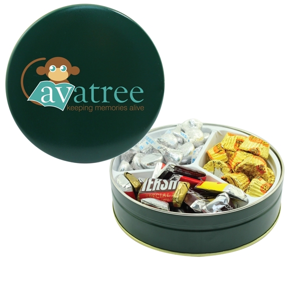 Tin filled with multiple filler options of good gift snacks and... from ASI 61125 Hit Promotional Products