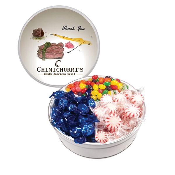 Tin filled with multiple filler options of good gift snacks and... from ASI 61125 Hit Promotional Products
