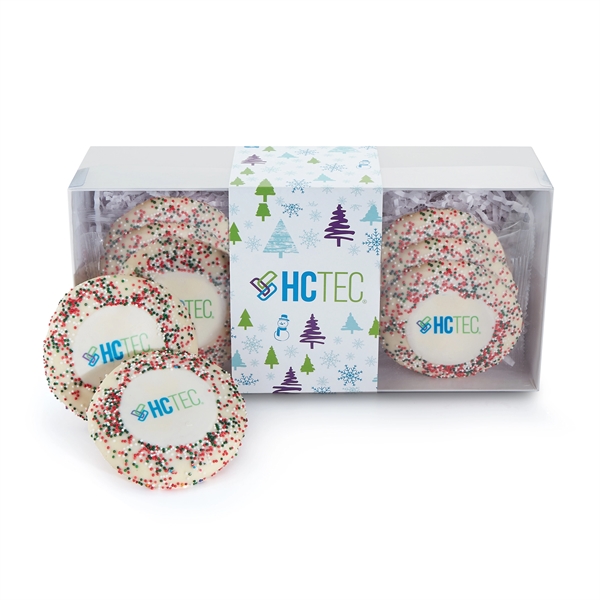 Gift box of 12 sugar cookies with holiday colored nonpareil sprinkles.... from ASI 71685 Midnite Snax®