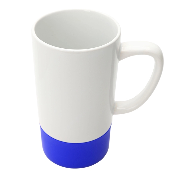 18 oz. white ceramic mug with colorful, non-slip silicone band at... from ASI 39820 Opusline (Benmex) / Opus Line