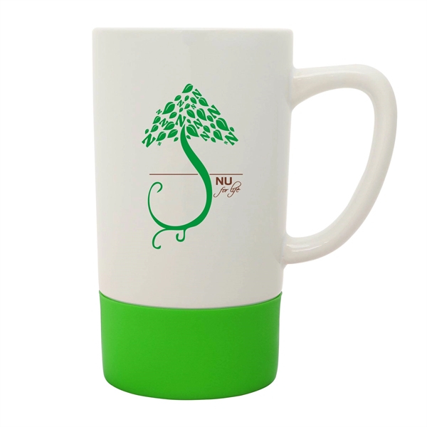 18 oz. white ceramic mug with colorful, non-slip silicone band at... from ASI 39820 Opusline (Benmex) / Opus Line