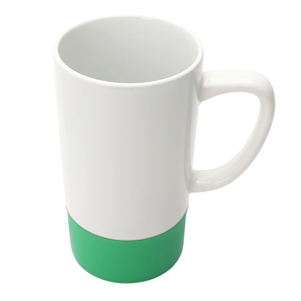 18 oz. white ceramic mug with colorful, non-slip silicone band at... from ASI 39820 Opusline (Benmex) / Opus Line