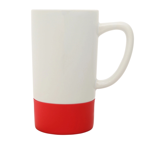 18 oz. white ceramic mug with colorful, non-slip silicone band at... from ASI 39820 Opusline (Benmex) / Opus Line