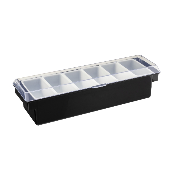 Plastic condiment caddy with clear lid, black base and six removable... from ASI 62677 iline PROMO (The Innovative Line) / iline PROMO (The Innovative Line)