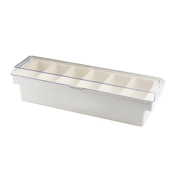 Plastic condiment caddy with clear lid, white base and six removable... from ASI 62677 iline PROMO (The Innovative Line) / iline PROMO (The Innovative Line)