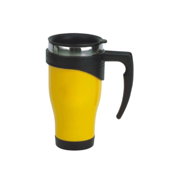 Double wall travel mug, 16 oz. Yellow coated... from ASI 36988 Artek USA Inc