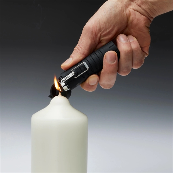 A waterproof, rechargeable, LED flashlight with a built-in electric lighter in... from ASI 46170 Compass Industries Inc