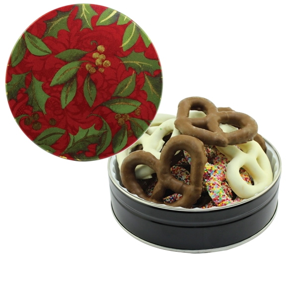 Tin filled with multiple filler options of good gift snacks and... from ASI 61125 Hit Promotional Products