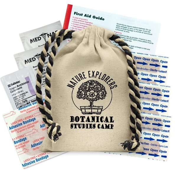 5 oz. Cotton. Natural Bag with Color Drawstrings Includes
First Aid Essentials... from ASI 40480 Koozie Group