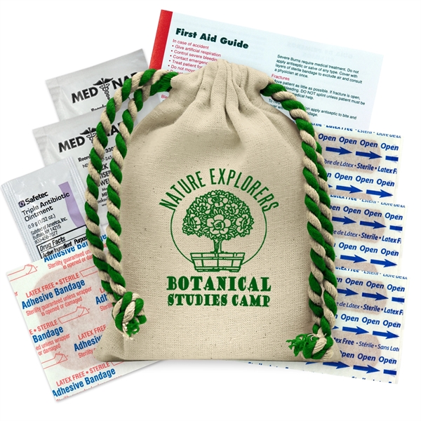 5 oz. Cotton. Natural Bag with Color Drawstrings Includes
First Aid Essentials... from ASI 40480 Koozie Group