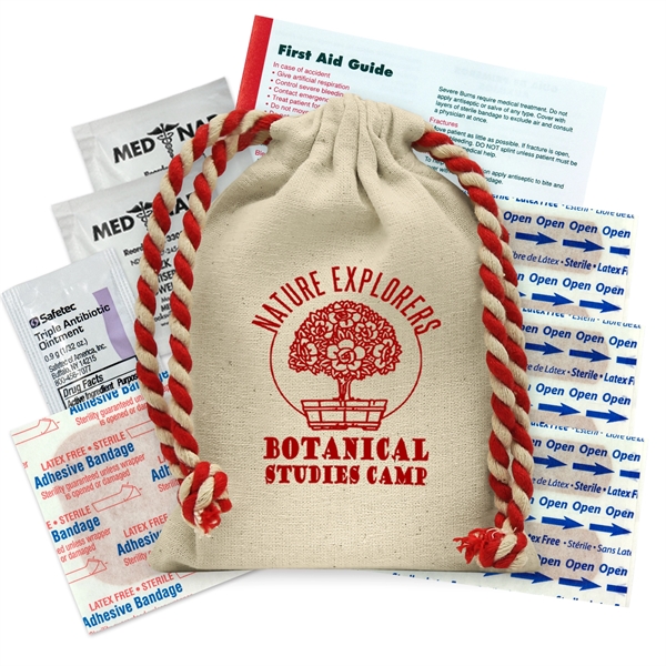 5 oz. Cotton. Natural Bag with Color Drawstrings Includes
First Aid Essentials... from ASI 40480 Koozie Group