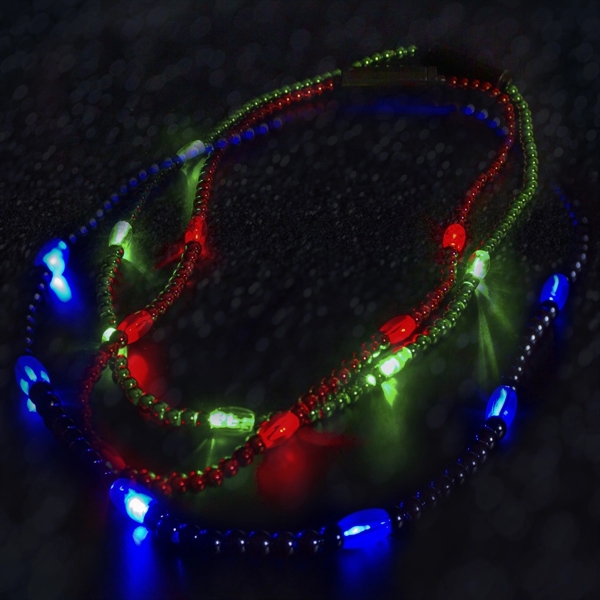 LED beaded necklaces with several light modes; offered in three colors.... from ASI 42016 Brighter Promotions Inc