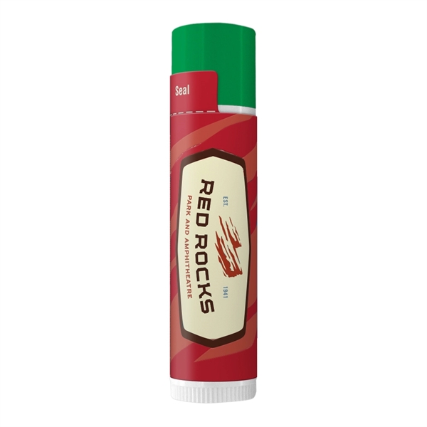 White tube of beeswax-based SPF 15 lip balm with colored cap.... from ASI 88060 Snugz/USA Inc / SnugZ USA®