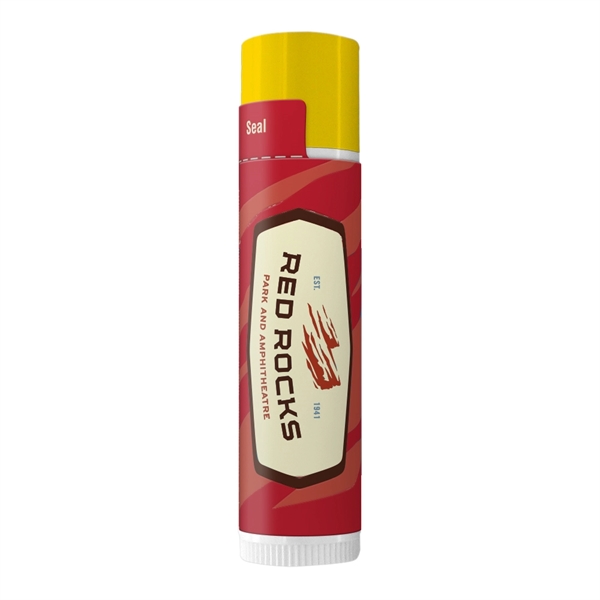 White tube of beeswax-based SPF 15 lip balm with colored cap.... from ASI 88060 Snugz/USA Inc / SnugZ USA®