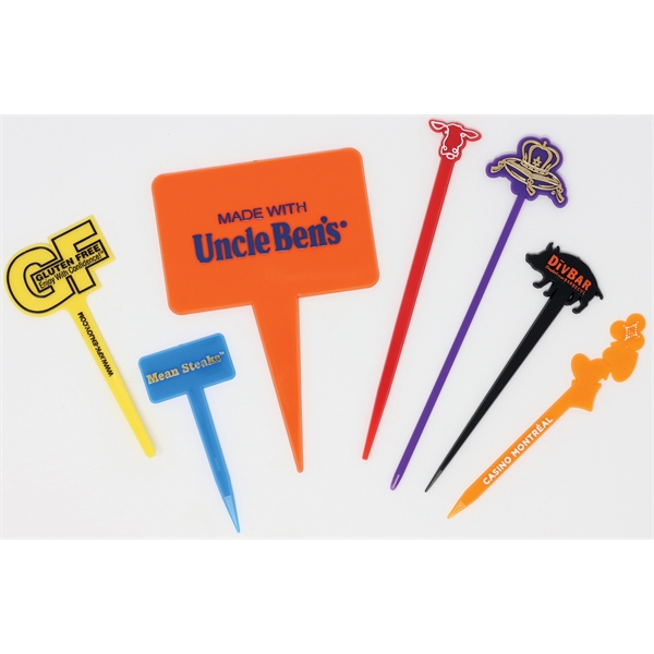 4" x 3/4" plastic food and cocktail picks in custom shapes.... from ASI 59683 Harco Enterprises LTD / Harco Enterprises