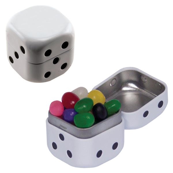 Dice-shaped tin filled with your choice of mints, candy or gum... from ASI 61125 Hit Promotional Products