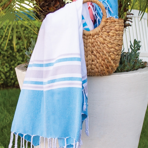 38" x 69" Turkish Peshtemal beach towel with twisted fringe edge... from ASI 90913 Terry Town