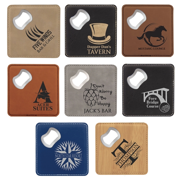 Coaster made of premium leatherette material with a square shape.... from ASI 92531 Unique Custom Products / UCP