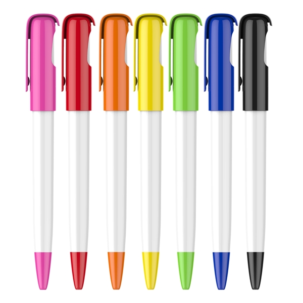 5.79" x .46" plunger-action ballpoint plastic pen with white barrel and... from ASI 37218 Athena Promo (tm)