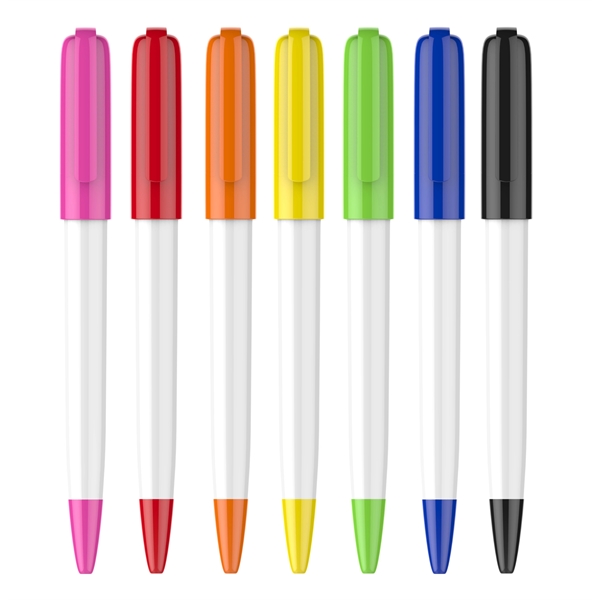 5.79" x .46" plunger-action ballpoint plastic pen with white barrel and... from ASI 37218 Athena Promo (tm)