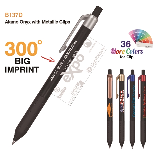 Alamo™ Onyx retractable style metallic pen with a co-molded soft grip.... from ASI 82498 RiteLine LLC