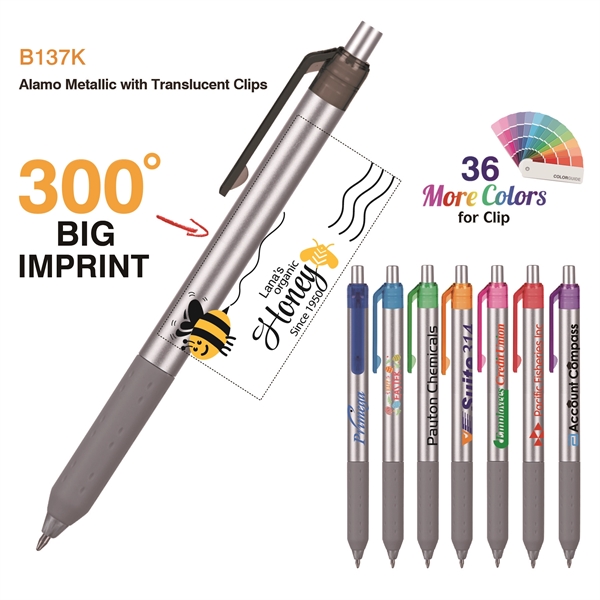 Alamo™ retractable style metallic pen with a co-molded soft grip.... from ASI 82498 RiteLine LLC