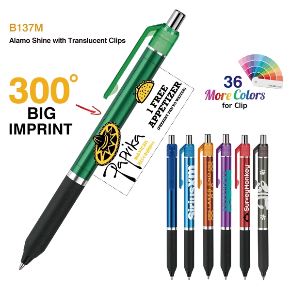 Alamo™ Shine retractable style metallic pen with a co-molded soft grip.... from ASI 82498 RiteLine LLC