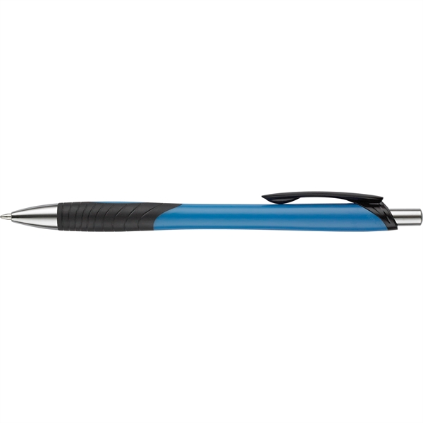 Plunger action pen with contoured colored barrel with grooved, co-molded soft... from ASI 82498 RiteLine LLC