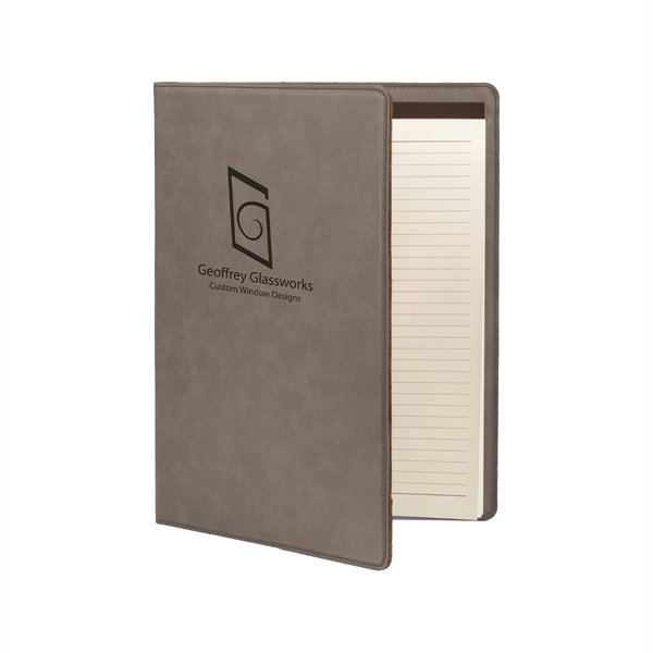 7" x 9" gray PU leatherette portfolio with writing pad, pen... from ASI 74601 Calico