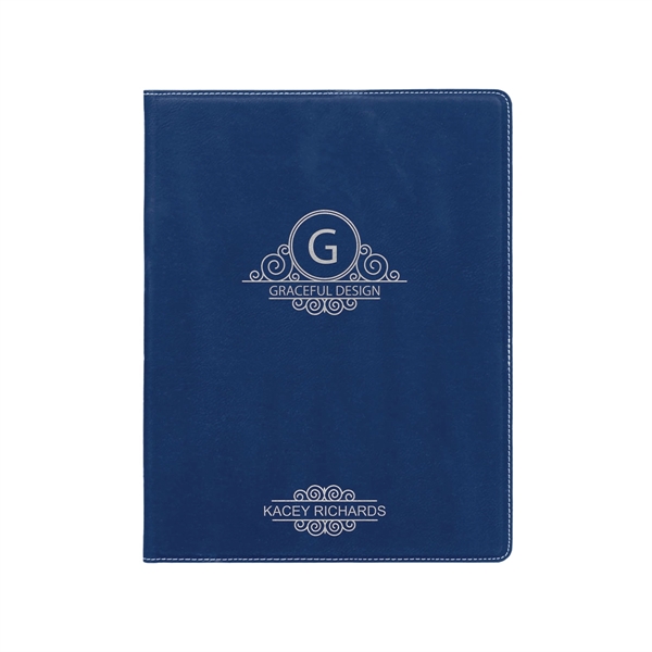 7" x 9" blue and silver PU leatherette portfolio with writing... from ASI 74601 Calico