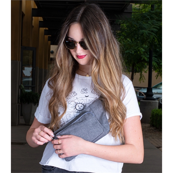 Heathered polyester hip pack with adjustable strap for wearing cross-chest and... from ASI 76730 Peerless Umbrella Co Inc / Threads By Peerless