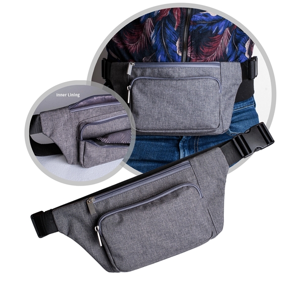 Heathered polyester hip pack with adjustable strap for wearing cross-chest and... from ASI 76730 Peerless Umbrella Co Inc / Threads By Peerless