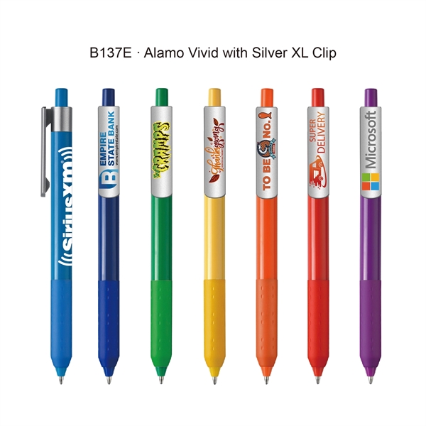 Plastic plunger action ballpoint pen with co-molded soft grip, pocket clip... from ASI 82498 RiteLine LLC