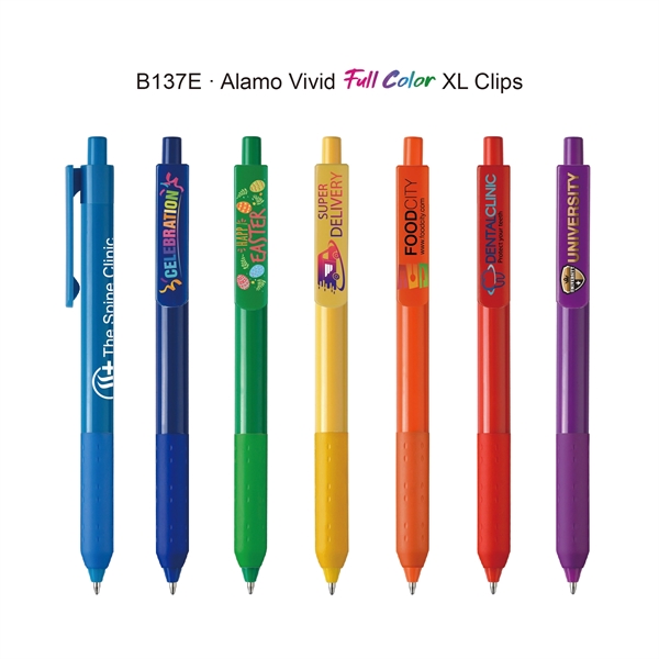Plastic plunger action ballpoint pen with co-molded soft grip, pocket clip... from ASI 82498 RiteLine LLC