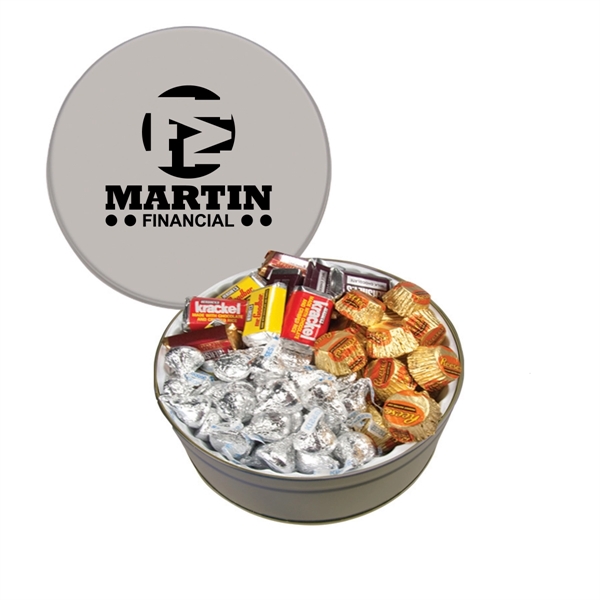 Tin filled with multiple filler options of good gift snacks and... from ASI 61125 Hit Promotional Products