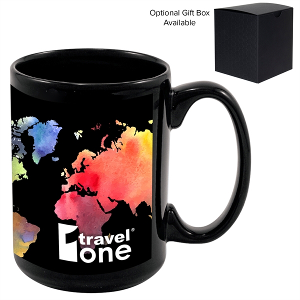15 oz. black stoneware mug with glossy finish and D-shaped handle.... from ASI 57653 Gold Bond