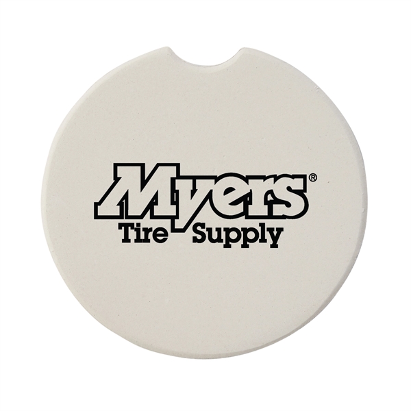 Round absorbent automobile coaster made from dolomite material, featuring a finger... from ASI 52840 Evans Manufacturing