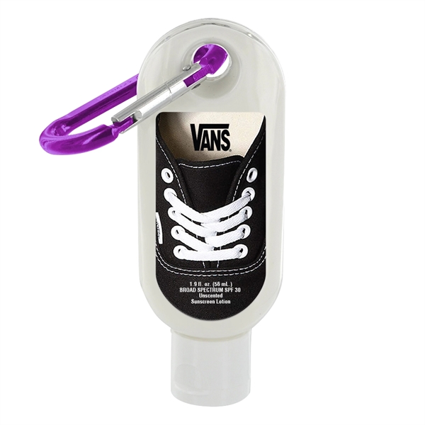 1.9 oz. SPF 30 sunscreen lotion with carabiner clip.... from ASI 88060 Snugz/USA Inc / SnugZ USA®