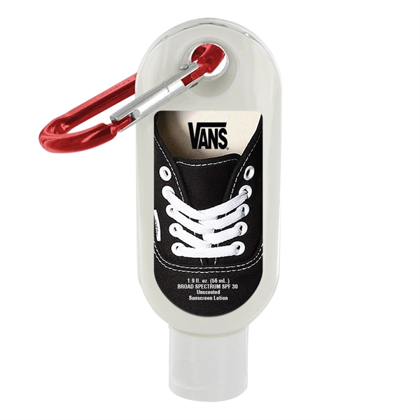 1.9 oz. SPF 30 sunscreen lotion with carabiner clip.... from ASI 88060 Snugz/USA Inc / SnugZ USA®