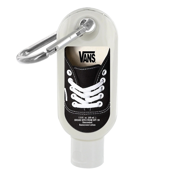 1.9 oz. SPF 30 sunscreen lotion with carabiner clip.... from ASI 88060 Snugz/USA Inc / SnugZ USA®
