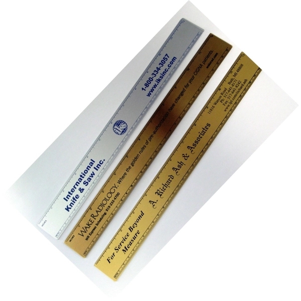 Aluminum Ruler (12.25" x 1.25") with a screen printed imprint. Made... from ASI 41080 Nelson Boone Co Inc / Alumaline (R) & Brass