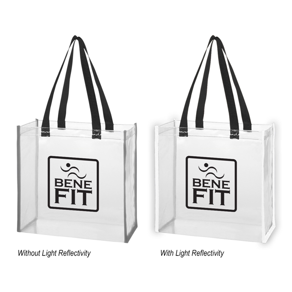 Clear PVC tote bag with a 6" gusset and patented reflective... from ASI 61125 Hit Promotional Products / Hit®