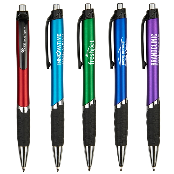 Retractable ballpoint pen with rubberized grip and black medium point ink.... from ASI 52840 Evans Manufacturing
