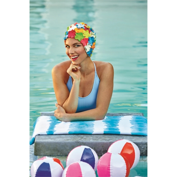 Good Vibes cabana stripe beach towel with multi-tone wave design in... from ASI 91605 Towel Specialties