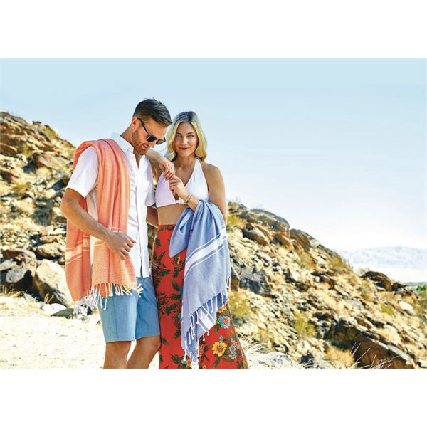 Iliana Peshtemal beach towel in soft pastel colors with white accents... from ASI 91605 Towel Specialties