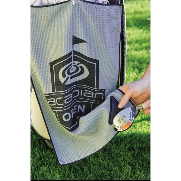16" x 24" golf scrubber towel made from absorbent microfiber waffle... from ASI 91605 Towel Specialties