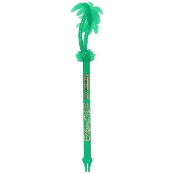 6.5" plastic drink stirrer with palm tree topper and pronged end.... from ASI 59683 Harco Enterprises LTD / Harco Enterprises